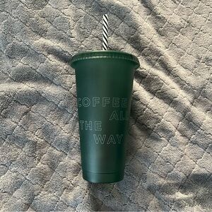 Starbucks Forest Green Tumbler with Striped Straw